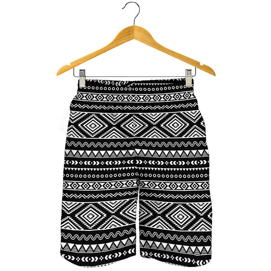 Black And White Aztec Ethnic Print Men's Shorts