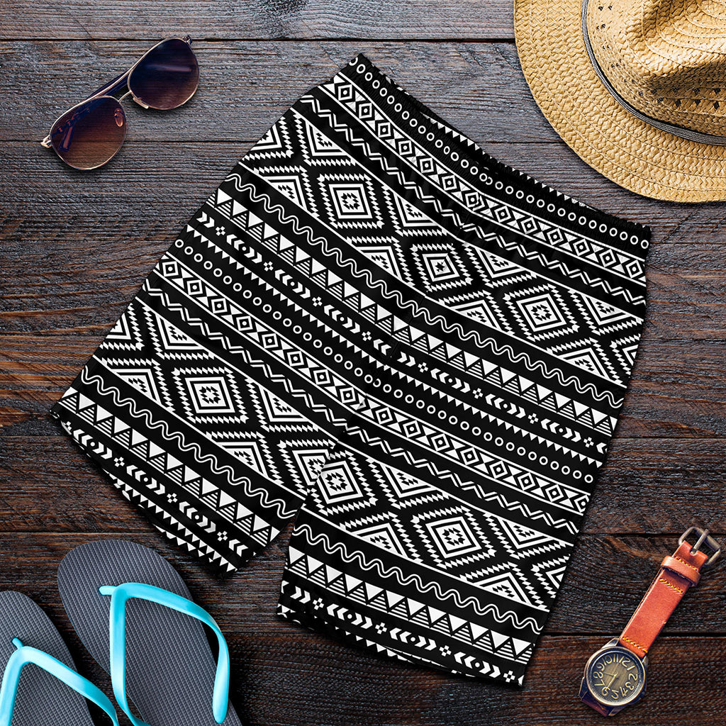 Black And White Aztec Ethnic Print Men's Shorts