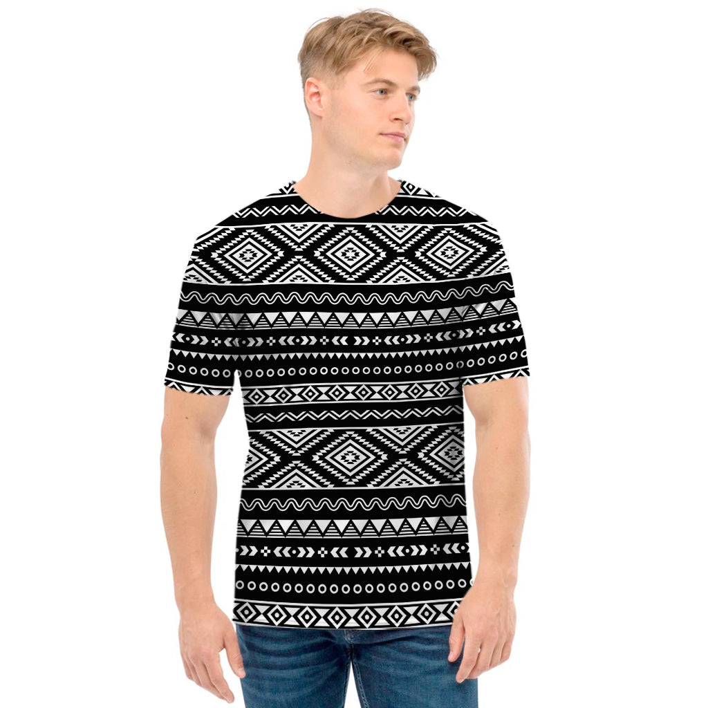 Black And White Aztec Ethnic Print Men's T-Shirt