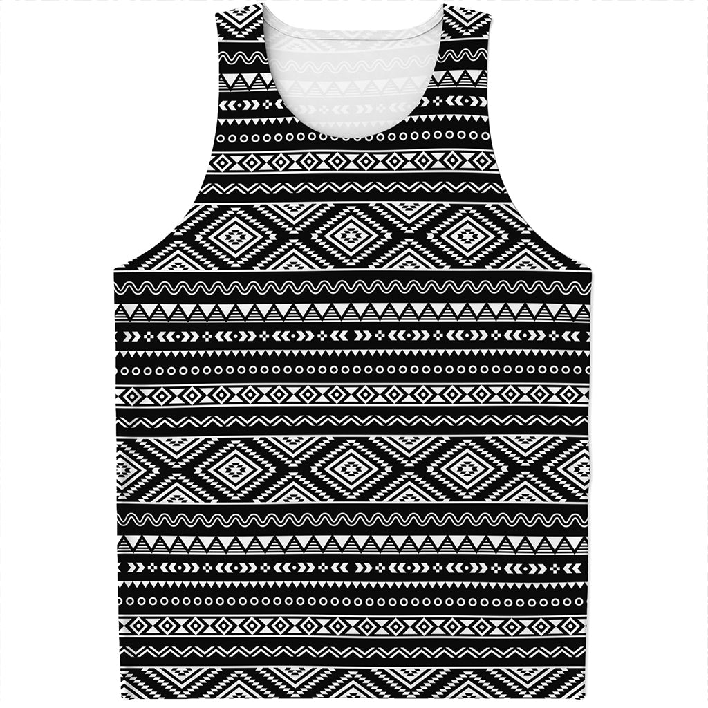 Black And White Aztec Ethnic Print Men's Tank Top