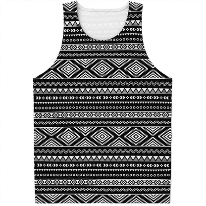 Black And White Aztec Ethnic Print Men's Tank Top