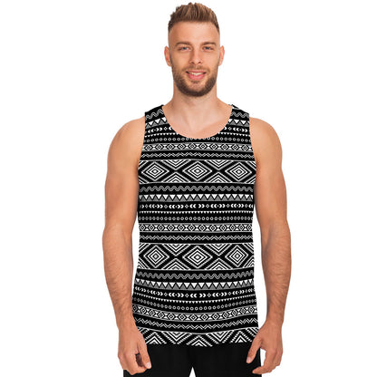 Black And White Aztec Ethnic Print Men's Tank Top