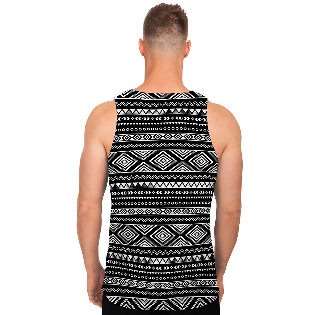 Black And White Aztec Ethnic Print Men's Tank Top