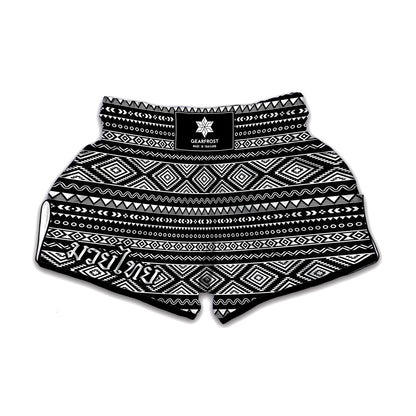 Black And White Aztec Ethnic Print Muay Thai Boxing Shorts
