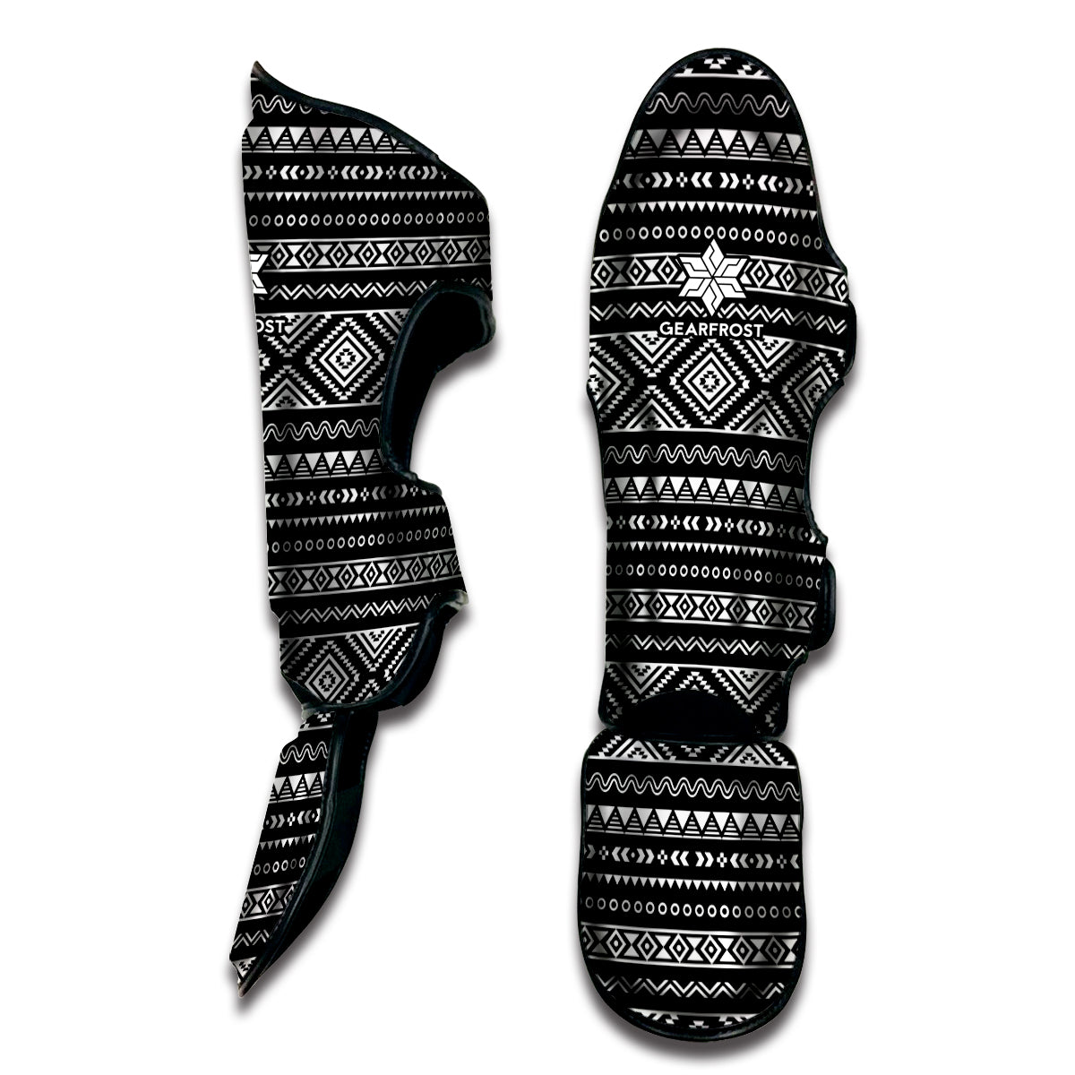 Black And White Aztec Ethnic Print Muay Thai Shin Guard