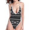 Black And White Aztec Ethnic Print One Piece High Cut Swimsuit