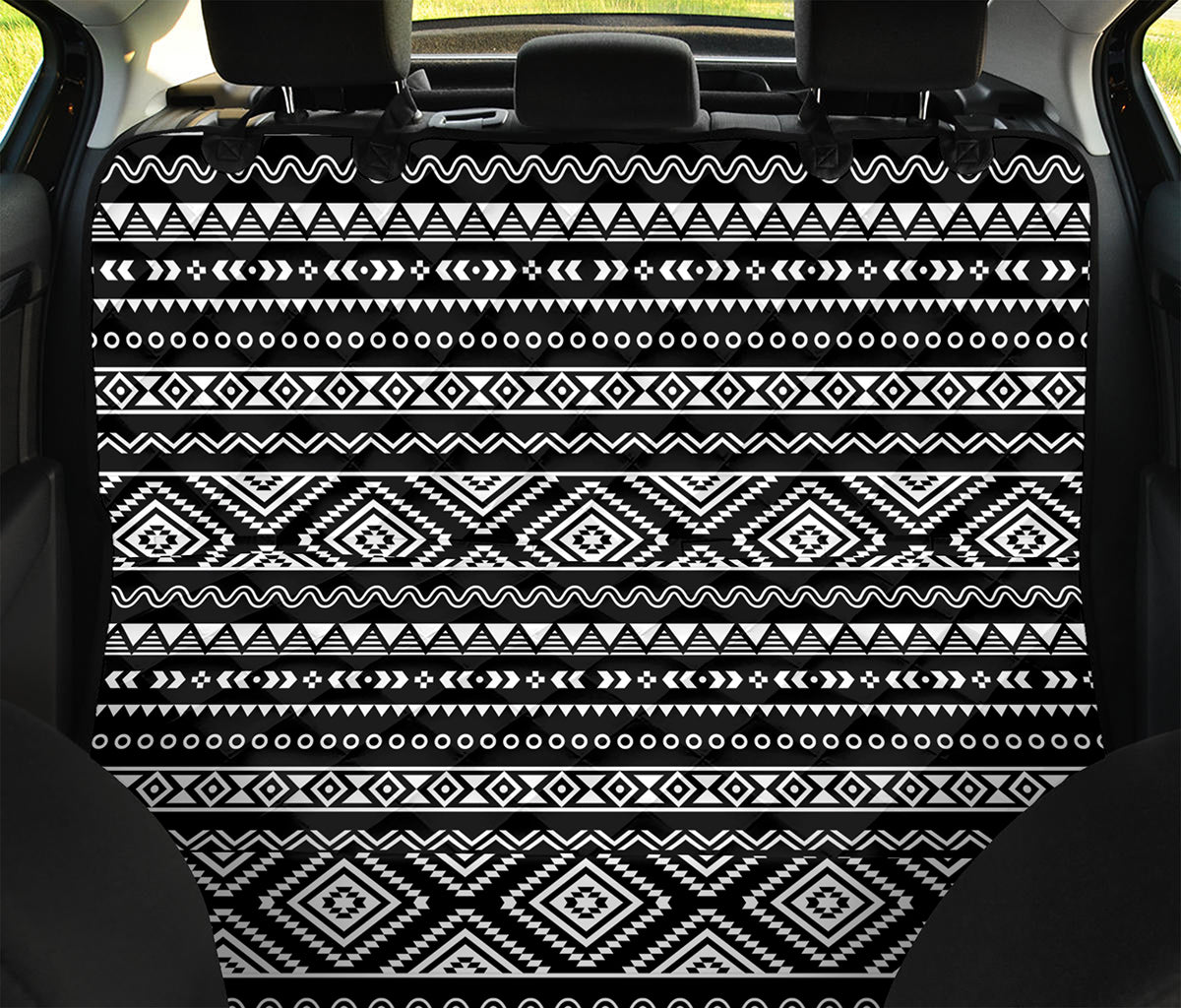 Black And White Aztec Ethnic Print Pet Car Back Seat Cover