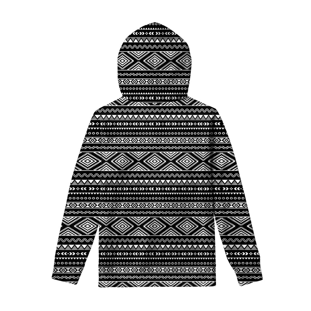 Black And White Aztec Ethnic Print Pullover Hoodie