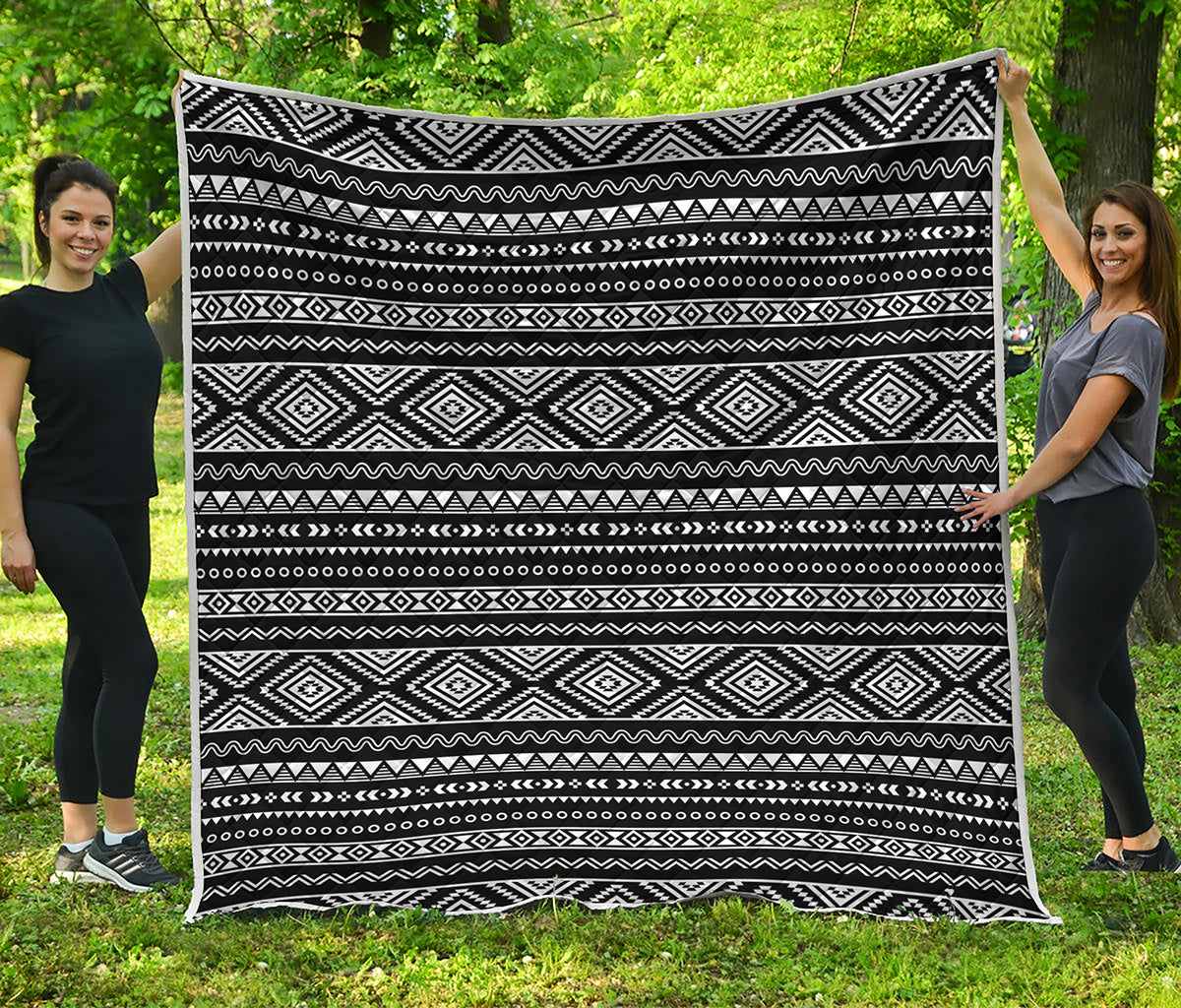 Black And White Aztec Ethnic Print Quilt
