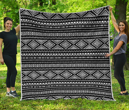 Black And White Aztec Ethnic Print Quilt