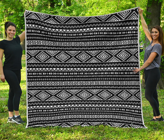 Black And White Aztec Ethnic Print Quilt