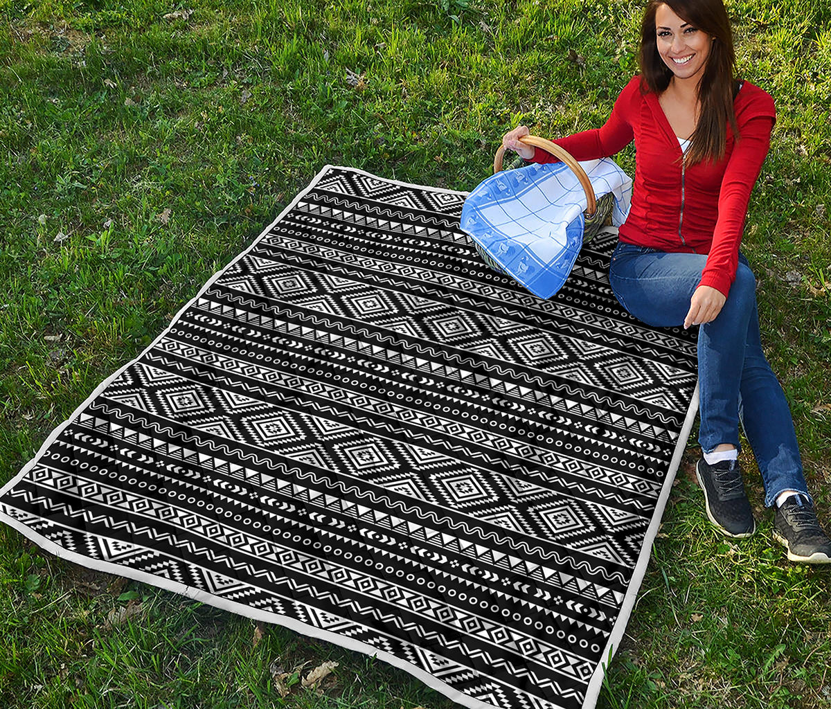 Black And White Aztec Ethnic Print Quilt