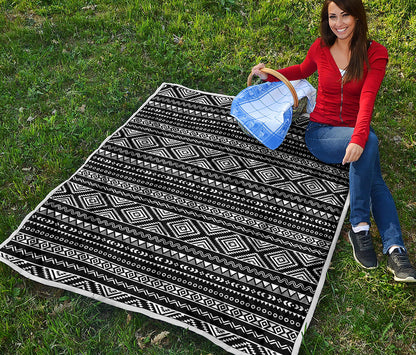 Black And White Aztec Ethnic Print Quilt