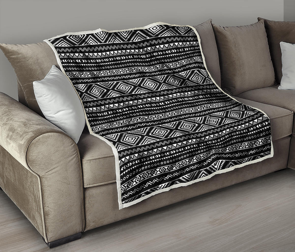 Black And White Aztec Ethnic Print Quilt