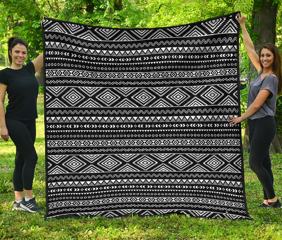 Black And White Aztec Ethnic Print Quilt