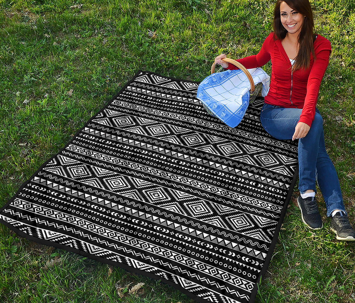 Black And White Aztec Ethnic Print Quilt