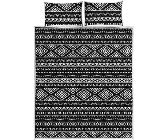 Black And White Aztec Ethnic Print Quilt Bed Set