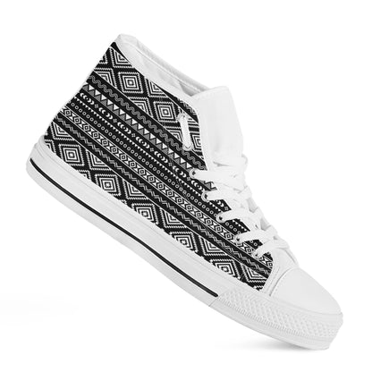 Black And White Aztec Ethnic Print White High Top Shoes
