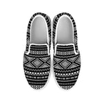 Black And White Aztec Ethnic Print White Slip On Shoes