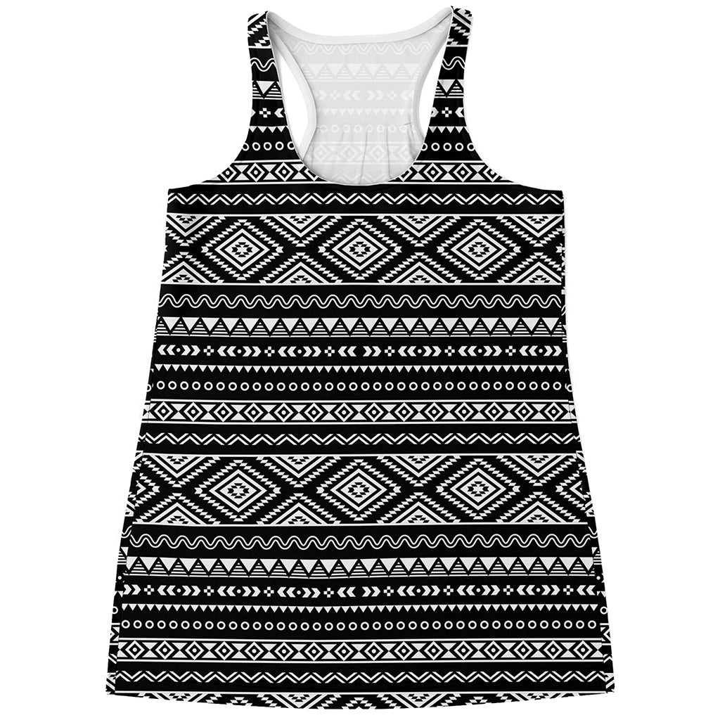 Black And White Aztec Ethnic Print Women's Racerback Tank Top