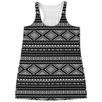 Black And White Aztec Ethnic Print Women's Racerback Tank Top