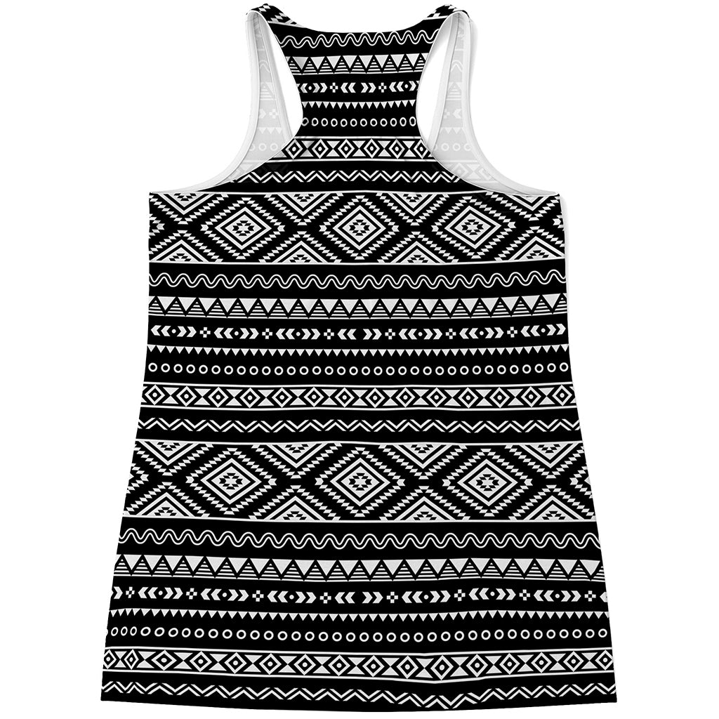 Black And White Aztec Ethnic Print Women's Racerback Tank Top