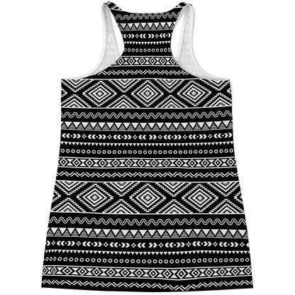 Black And White Aztec Ethnic Print Women's Racerback Tank Top