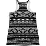 Black And White Aztec Ethnic Print Women's Racerback Tank Top