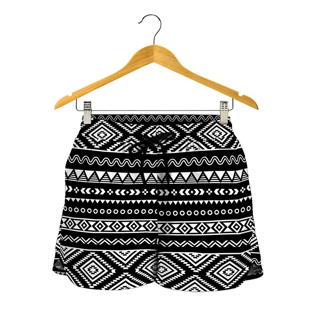 Black And White Aztec Ethnic Print Women's Shorts