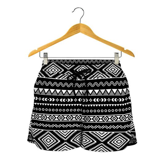 Black And White Aztec Ethnic Print Women's Shorts