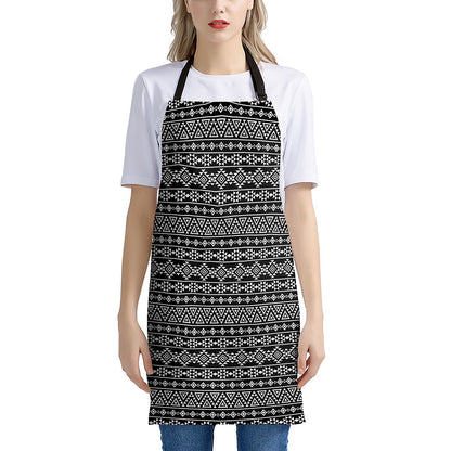 Black And White Aztec Geometric Print Apron