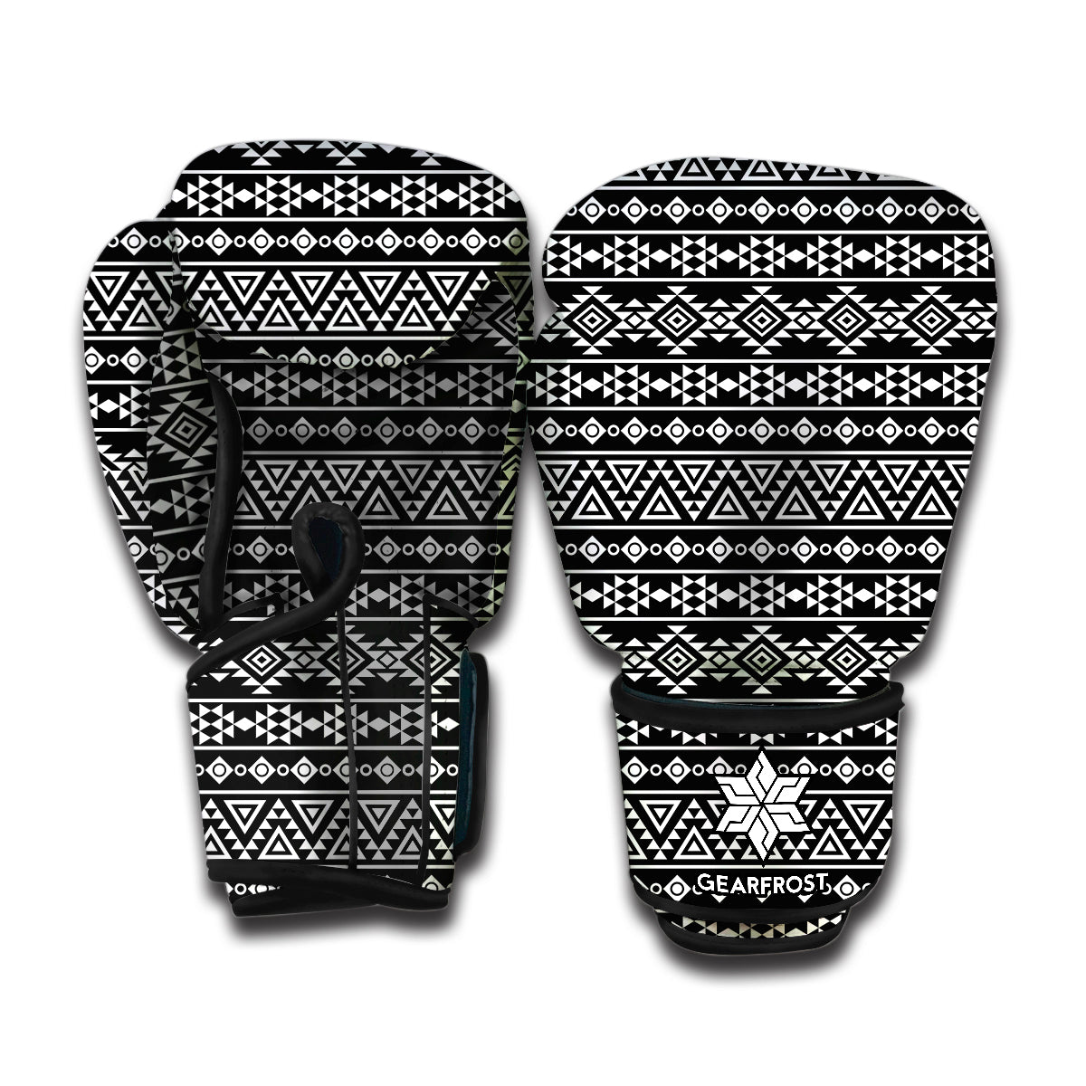 Black And White Aztec Geometric Print Boxing Gloves