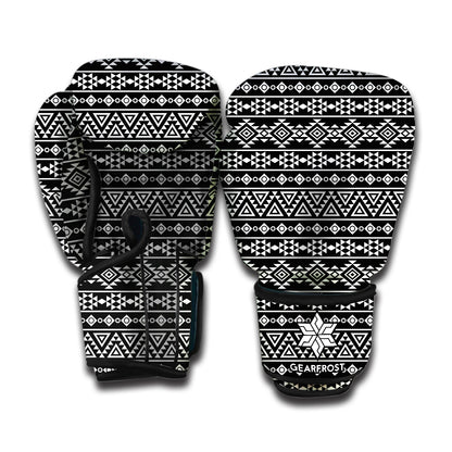 Black And White Aztec Geometric Print Boxing Gloves
