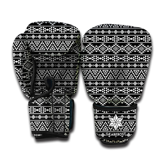 Black And White Aztec Geometric Print Boxing Gloves