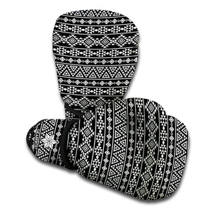 Black And White Aztec Geometric Print Boxing Gloves