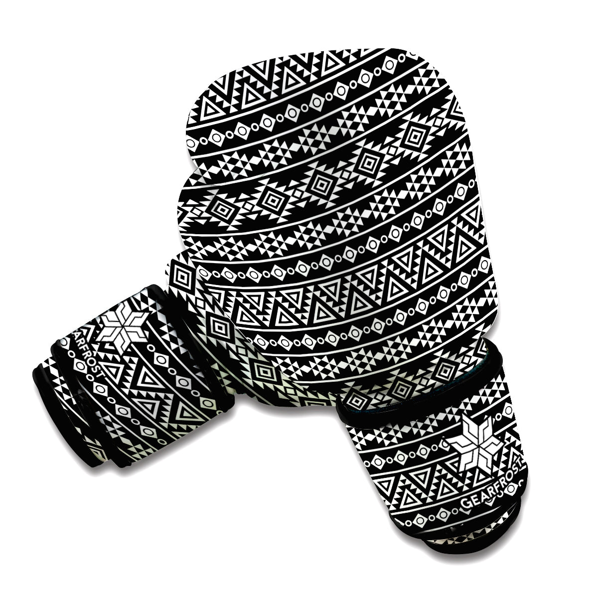 Black And White Aztec Geometric Print Boxing Gloves