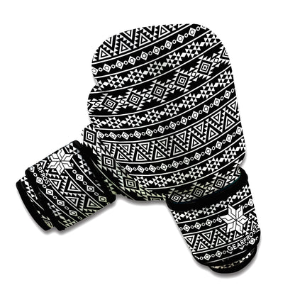 Black And White Aztec Geometric Print Boxing Gloves