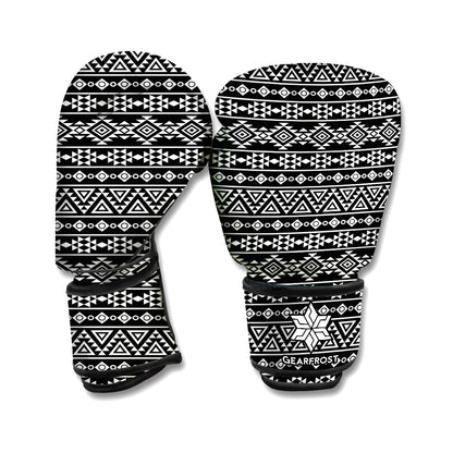 Black And White Aztec Geometric Print Boxing Gloves
