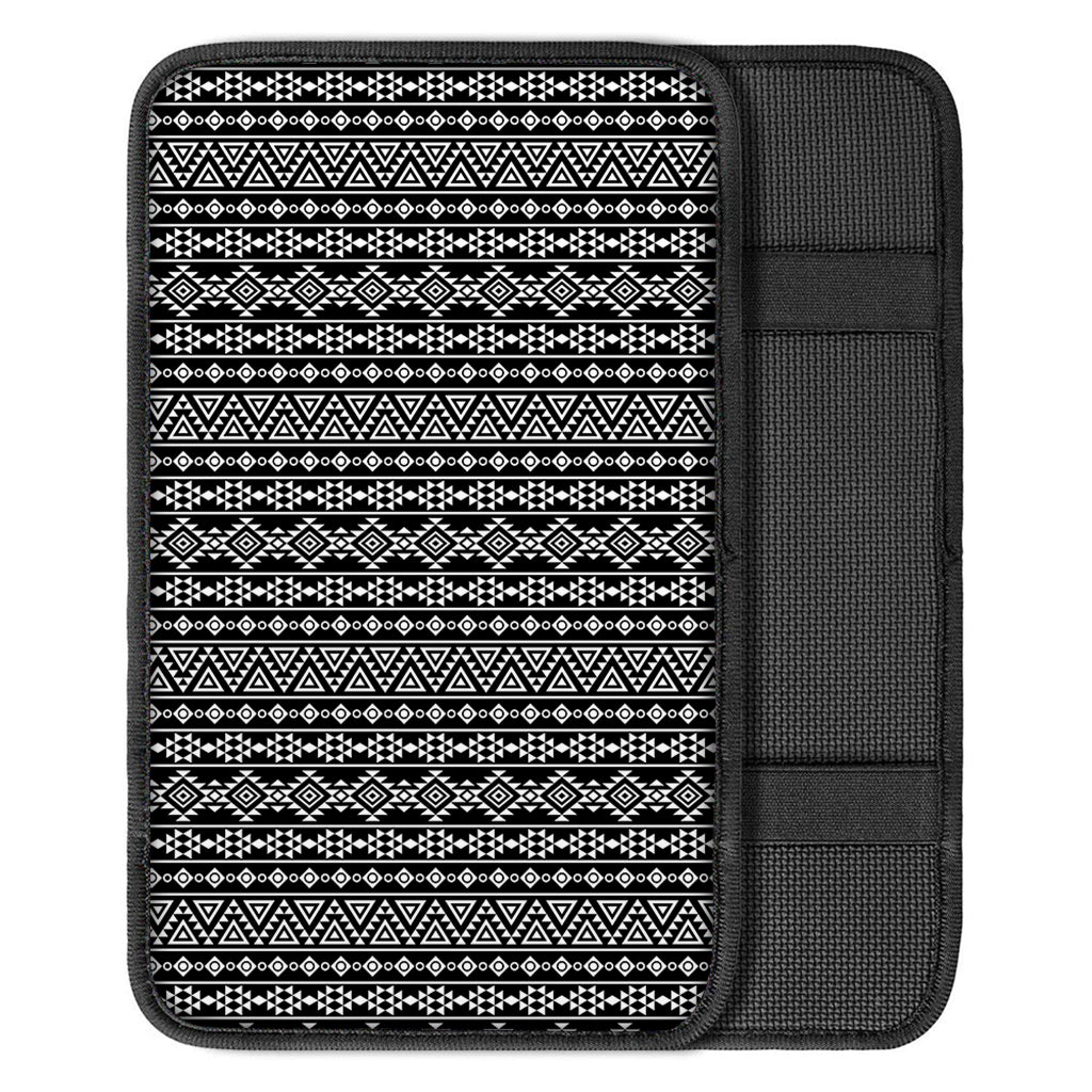 Black And White Aztec Geometric Print Car Center Console Cover
