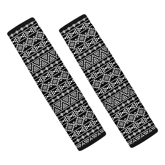 Black And White Aztec Geometric Print Car Seat Belt Covers