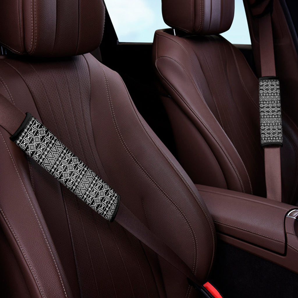Black And White Aztec Geometric Print Car Seat Belt Covers