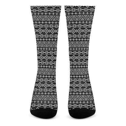 Black And White Aztec Geometric Print Crew Socks