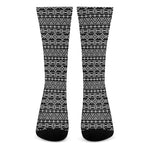 Black And White Aztec Geometric Print Crew Socks