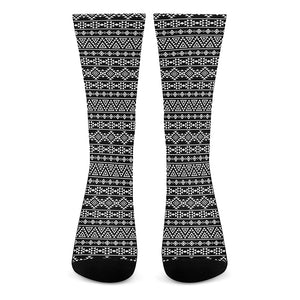 Black And White Aztec Geometric Print Crew Socks