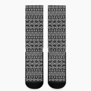 Black And White Aztec Geometric Print Crew Socks