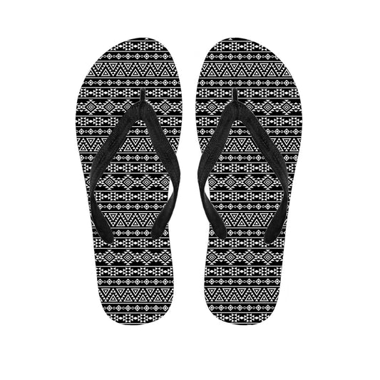 Black And White Aztec Geometric Print Flip Flops
