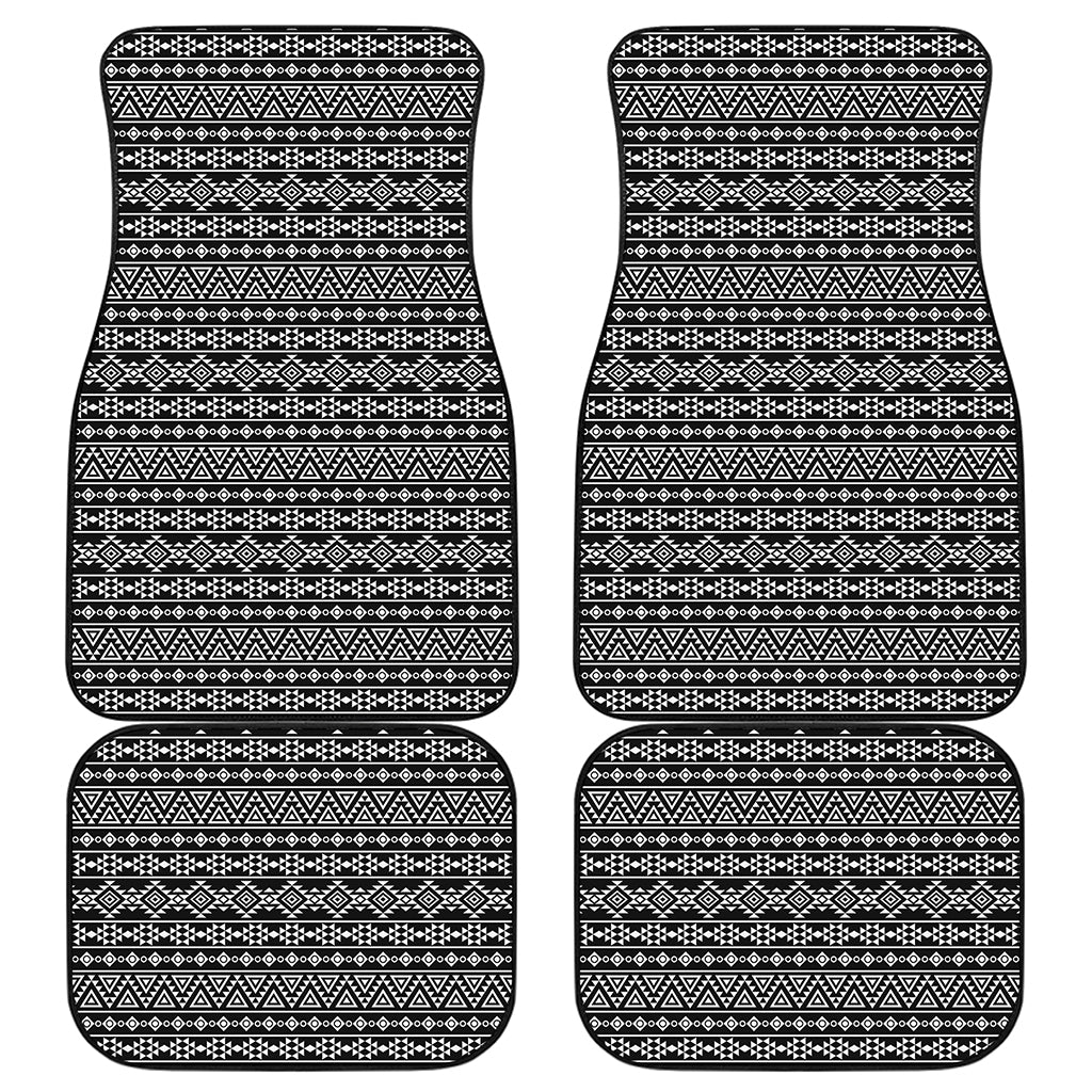 Black And White Aztec Geometric Print Front and Back Car Floor Mats