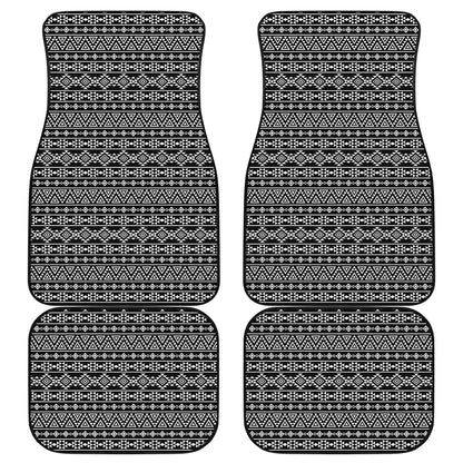 Black And White Aztec Geometric Print Front and Back Car Floor Mats