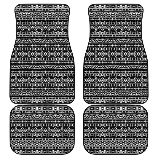 Black And White Aztec Geometric Print Front and Back Car Floor Mats