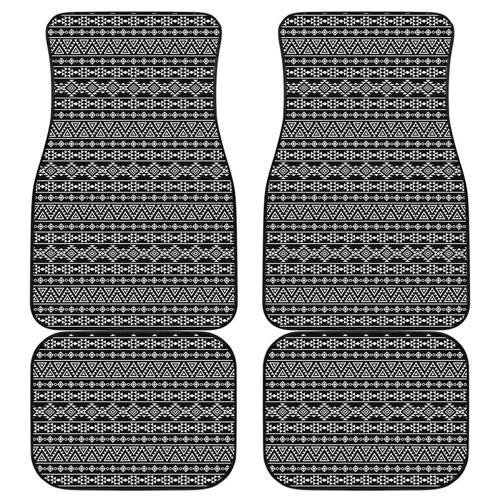 Black And White Aztec Geometric Print Front and Back Car Floor Mats